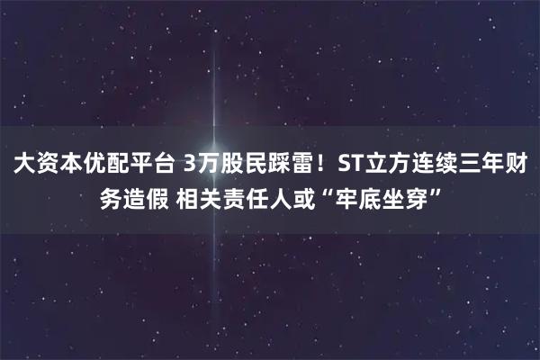 大资本优配平台 3万股民踩雷！ST立方连续三年财务造假 相关责任人或“牢底坐穿”